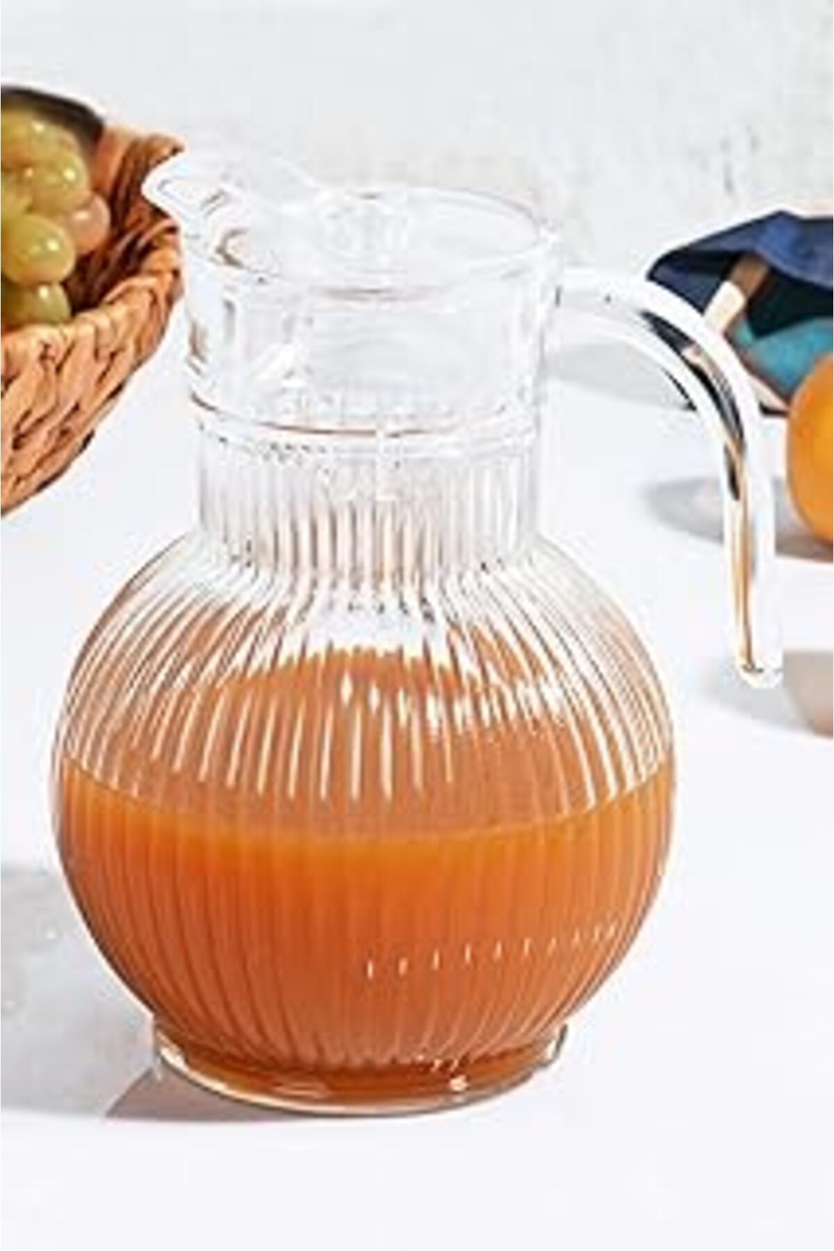 ASİTAN Cam Tombul Çizgili Cam Sürahi 1,9 Litre