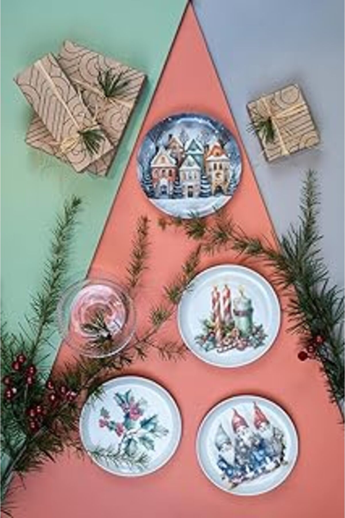 Mu Art Ahşap Porselen Festive 4 Parça 15 Cm Tabak