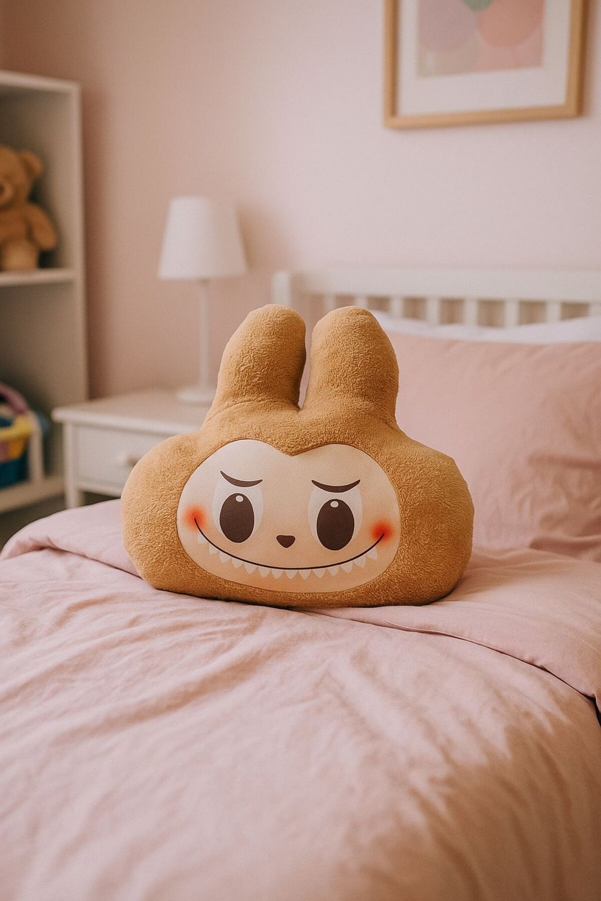eco sepet Labubu Peluş Dekoratif Yastık, Uyku Arkadaşı Labubu 35 cm Kahve