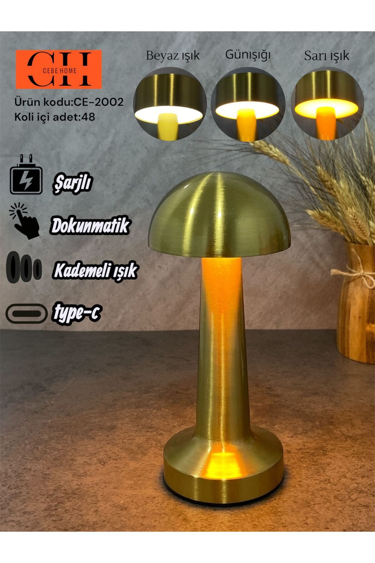 LOKMAN ZÜCCACİYE 3 FARKLI IŞIK Dekoratif Şarjlı Dokunmatik Led Masa Lambası -Abajur (Usb Kablolu)