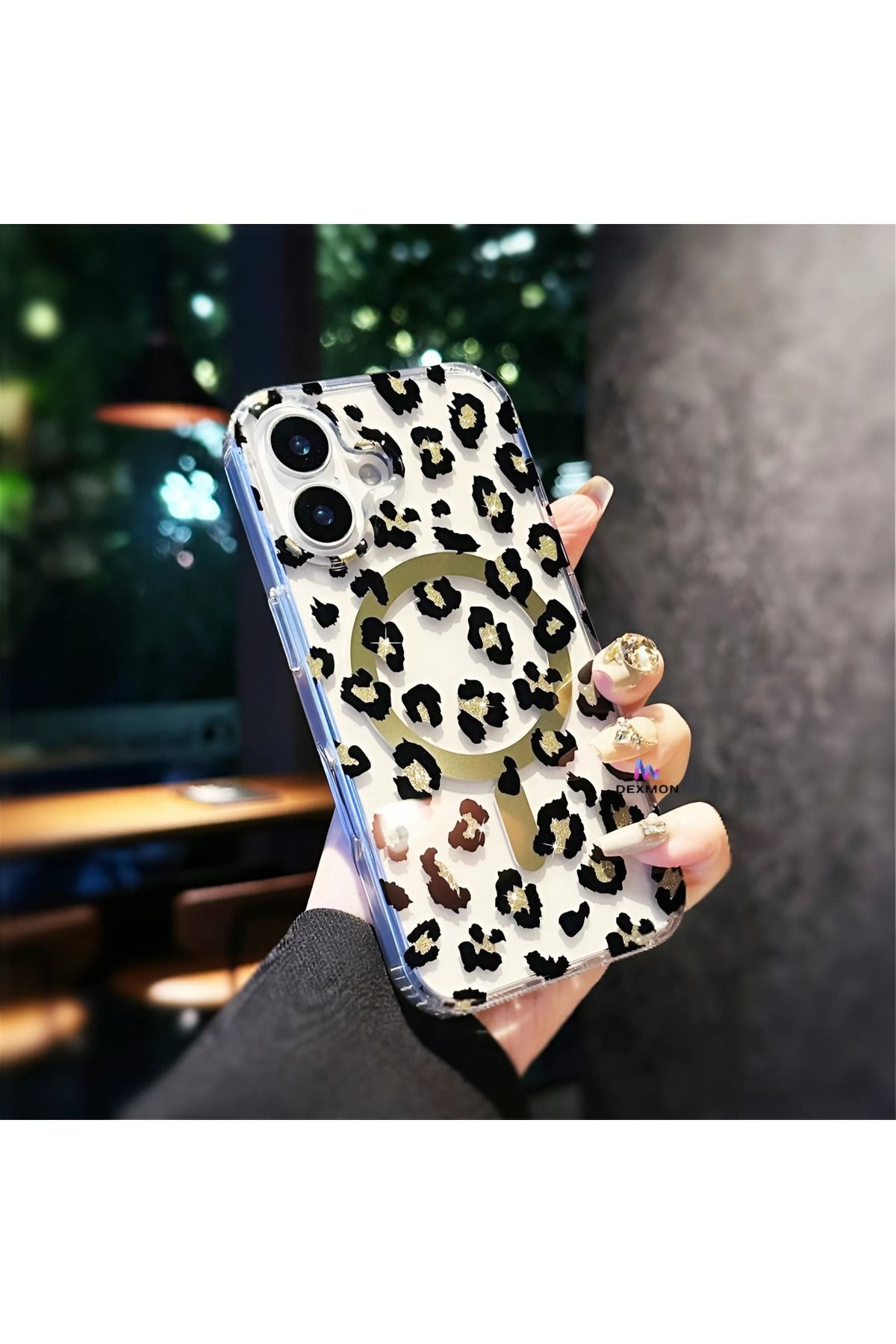 Dexmon iPhone 16 Uyumlu Leopar Desenli Magsafe Şarj Destekli Silikon Şeffaf Kılıf