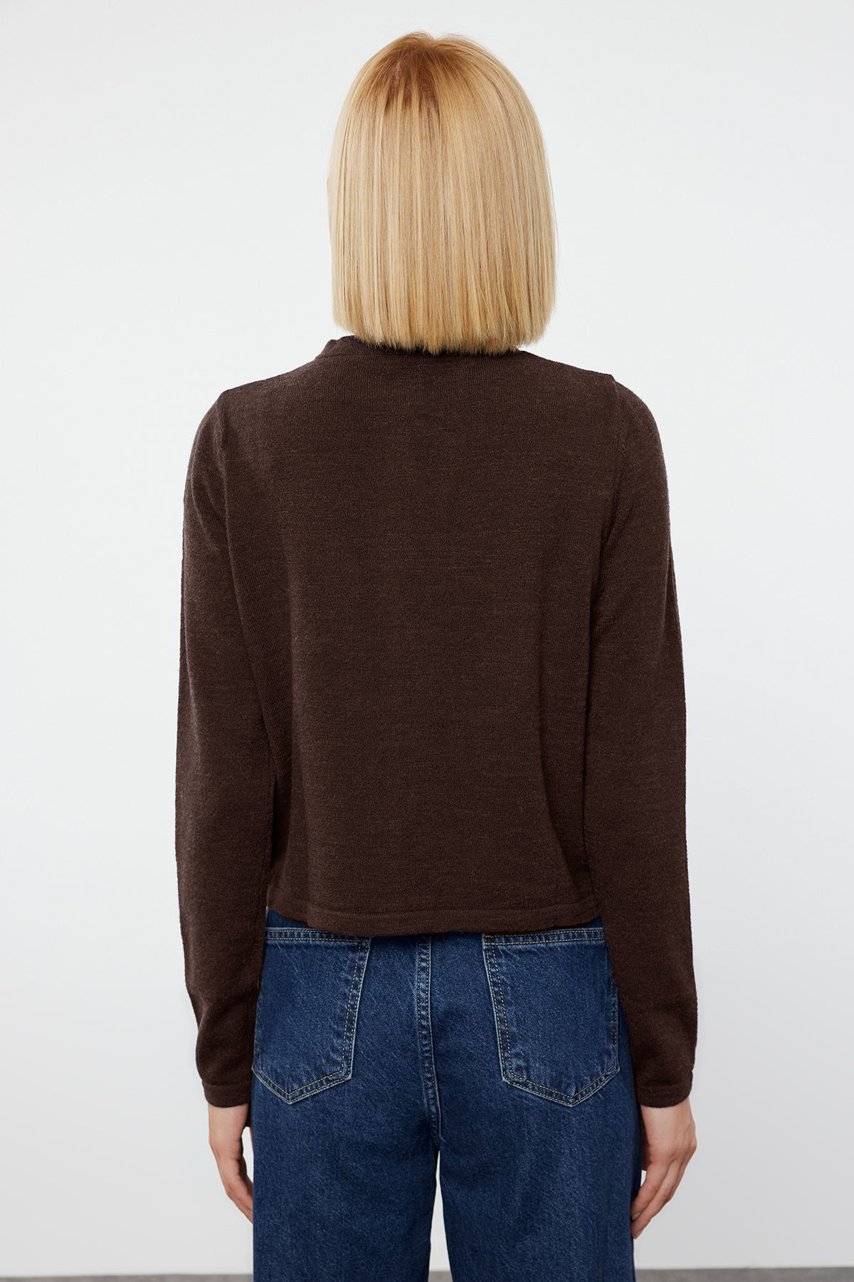 Trendyolmilla  Kahverengi Yünlü Ceket Görünümlü Triko Hırka TWOAW25HI00049 - Görsel 5