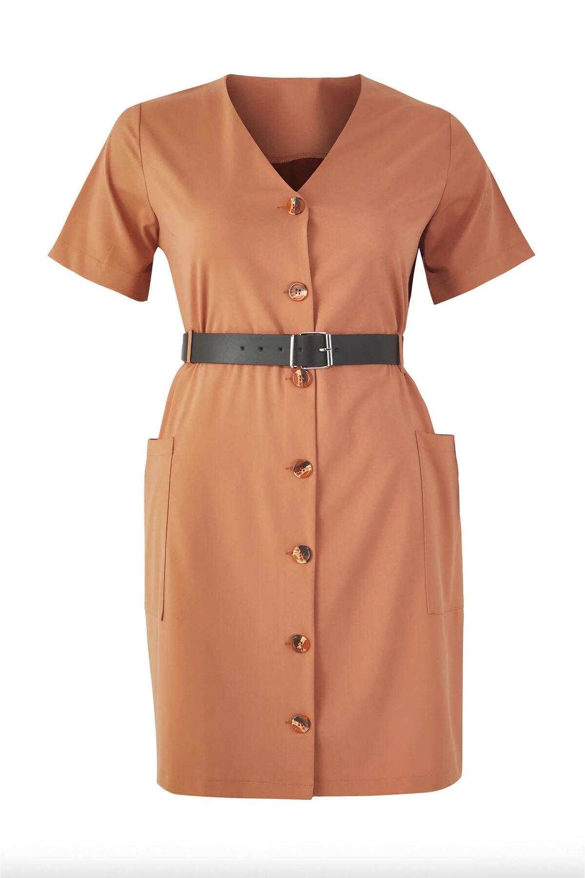 Trendyol Curve-Mini Woven Large Size Dress with Cinnamon Polyviscon Belt Tbbss25Ah00203 6