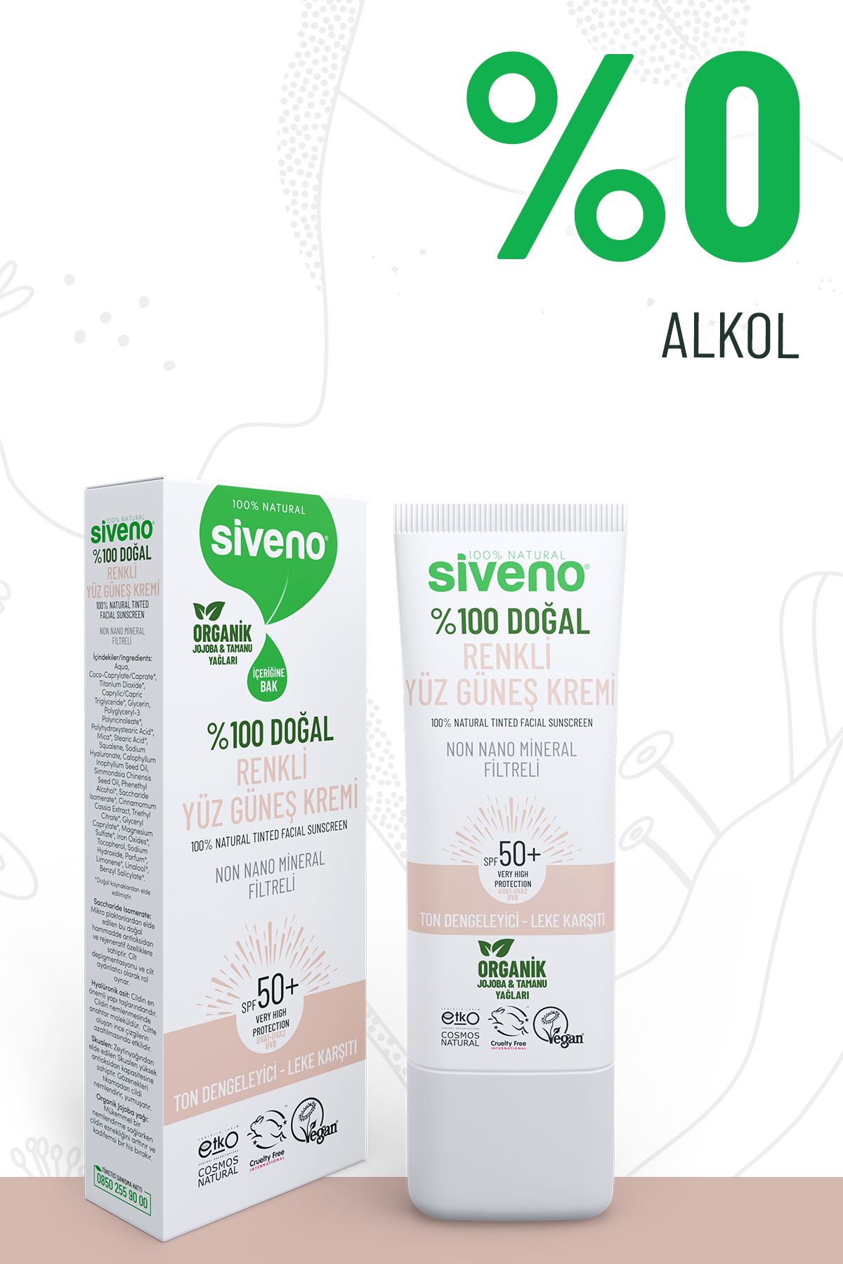 Siveno-واقي شمسي طبيعي 100% للوجه، ملون، موحد للون البشرة، مضاد للعيوب، UVA UVB SPF 50+ 30 مل 3
