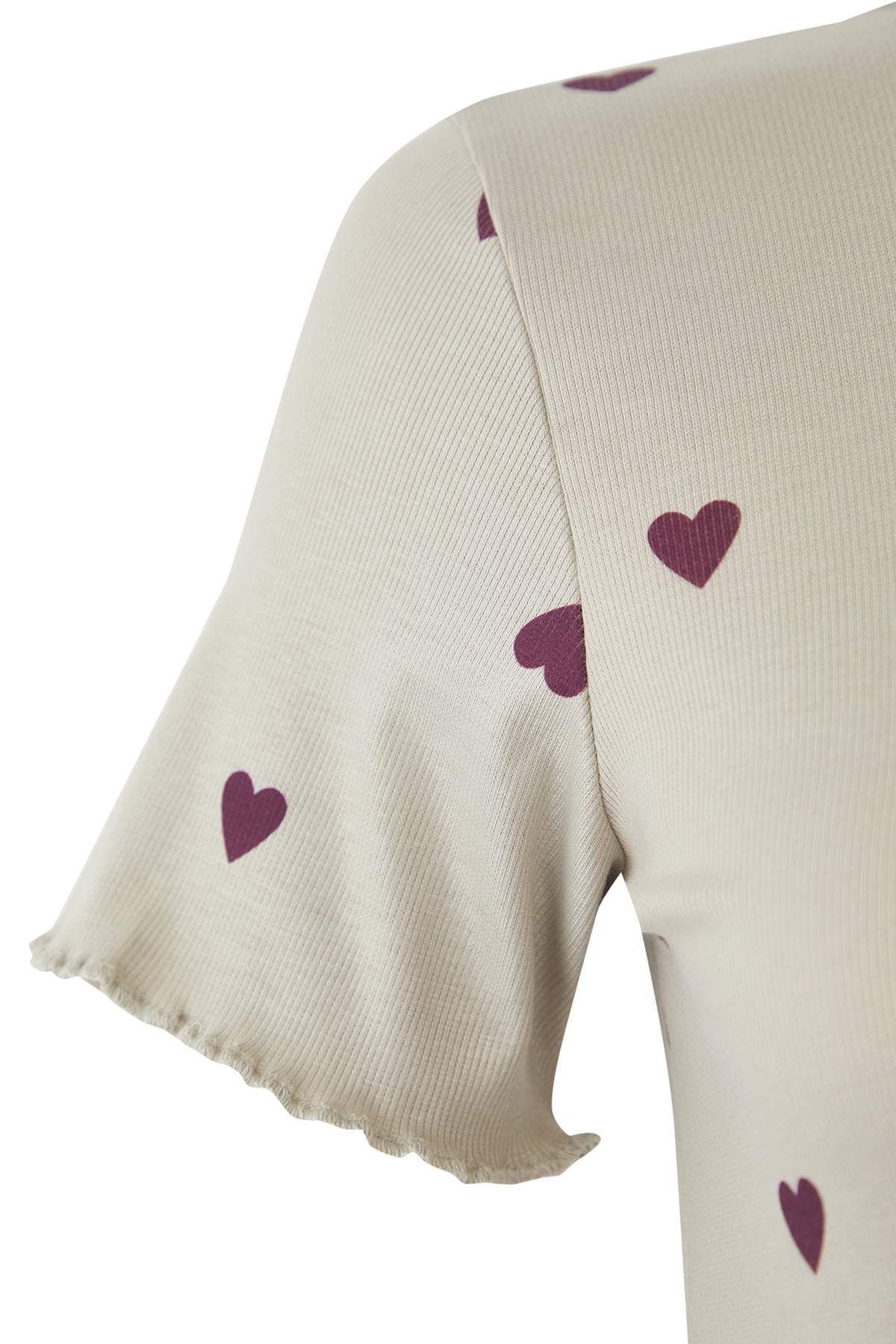 Trendyol Curve-Mint Heart Slogan Tištěné elastické šortky Pletené pyžamo Set TBBSS25AI00162 7