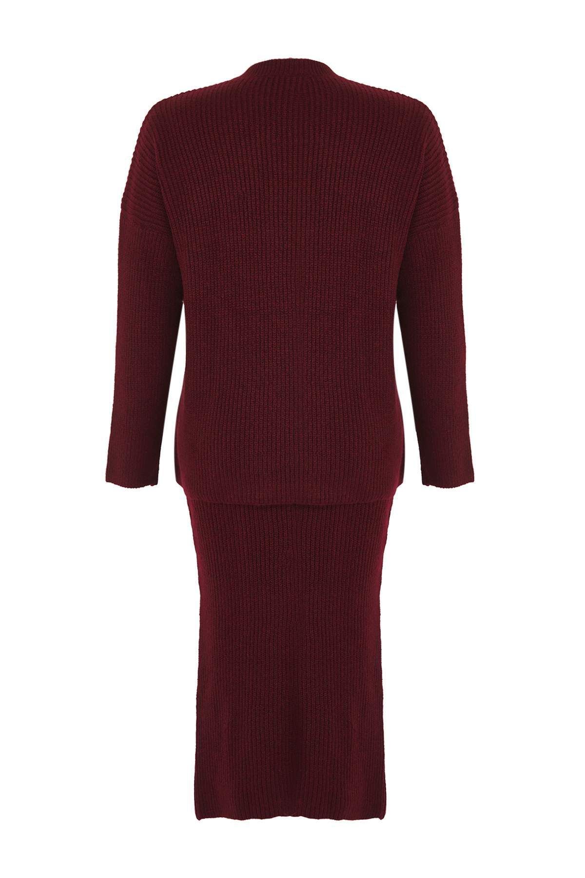 Trendyol Curve-Claret Red Crew Neck Κορδόνι Πλεκτά και Πουλόβερ & Σετ κάτω από το κάτω μέρος 7