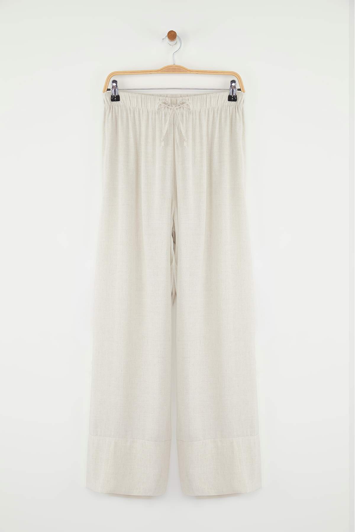 Trendyolmilla  Taş Keten İçerikli Wide Leg/Geniş Paça Beli Lastikli Pantolon TWOSS25PL00124 - Görsel 5