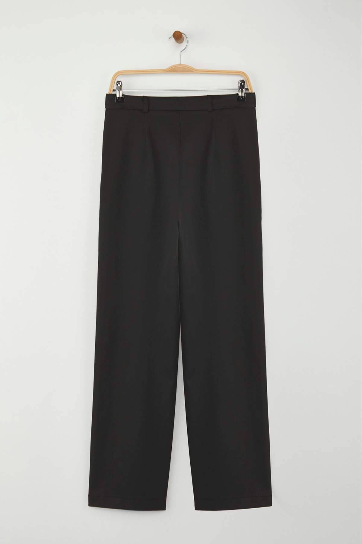 Trendyolmilla  Wardrobe Essentials Siyah Bağcıklı Kışlık Tuşeli Rahat Kumaş Geniş Paça Pantolon | TWOAW26PL00012 - Görsel 8