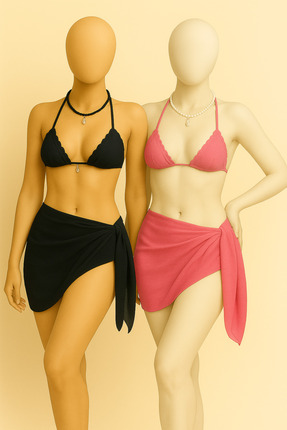 voops 2’li Plaj Pareo Şifon Siyah Ve Pembe Set 150x50