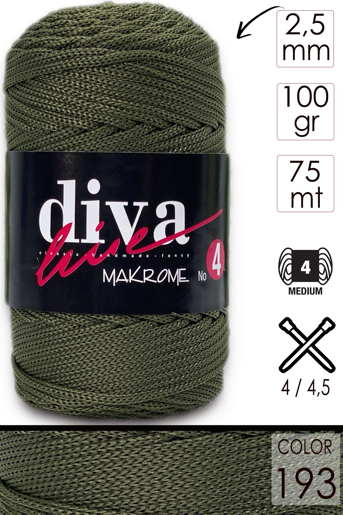 Diva İplik-Diva Line Diva Macrame Thread Thick (no:4) 193 Khaki 1