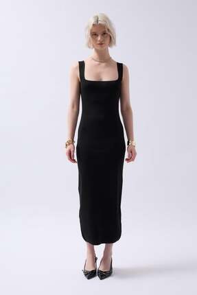 Genel Markalar Kalın Askılı Midi Elbise