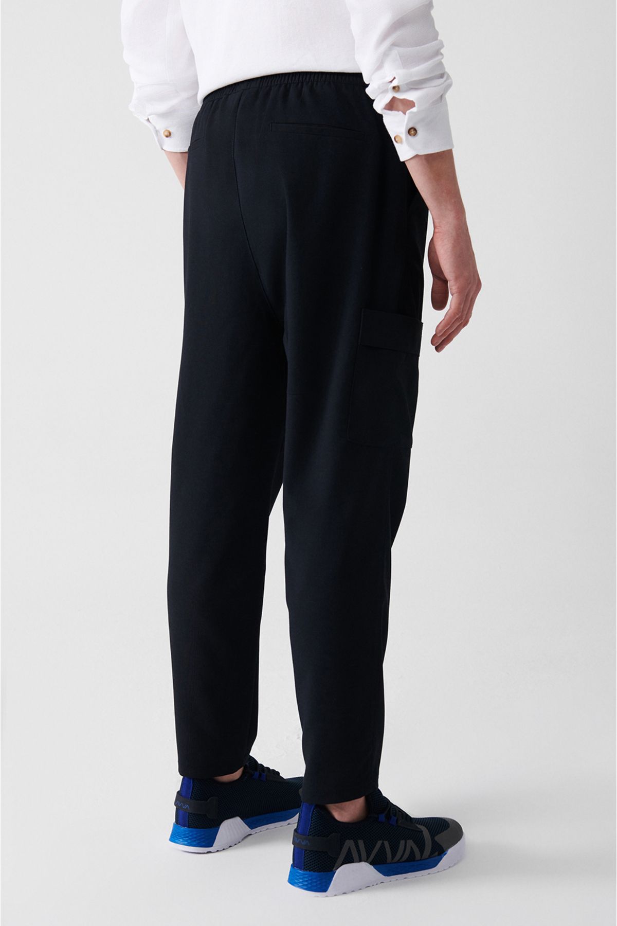 Avva-Pantaloni de jogger elastici pentru bărbați, albastru bleumarin, cu talie elastică, cu șireturi, cu buzunar cargo A31y3025 5