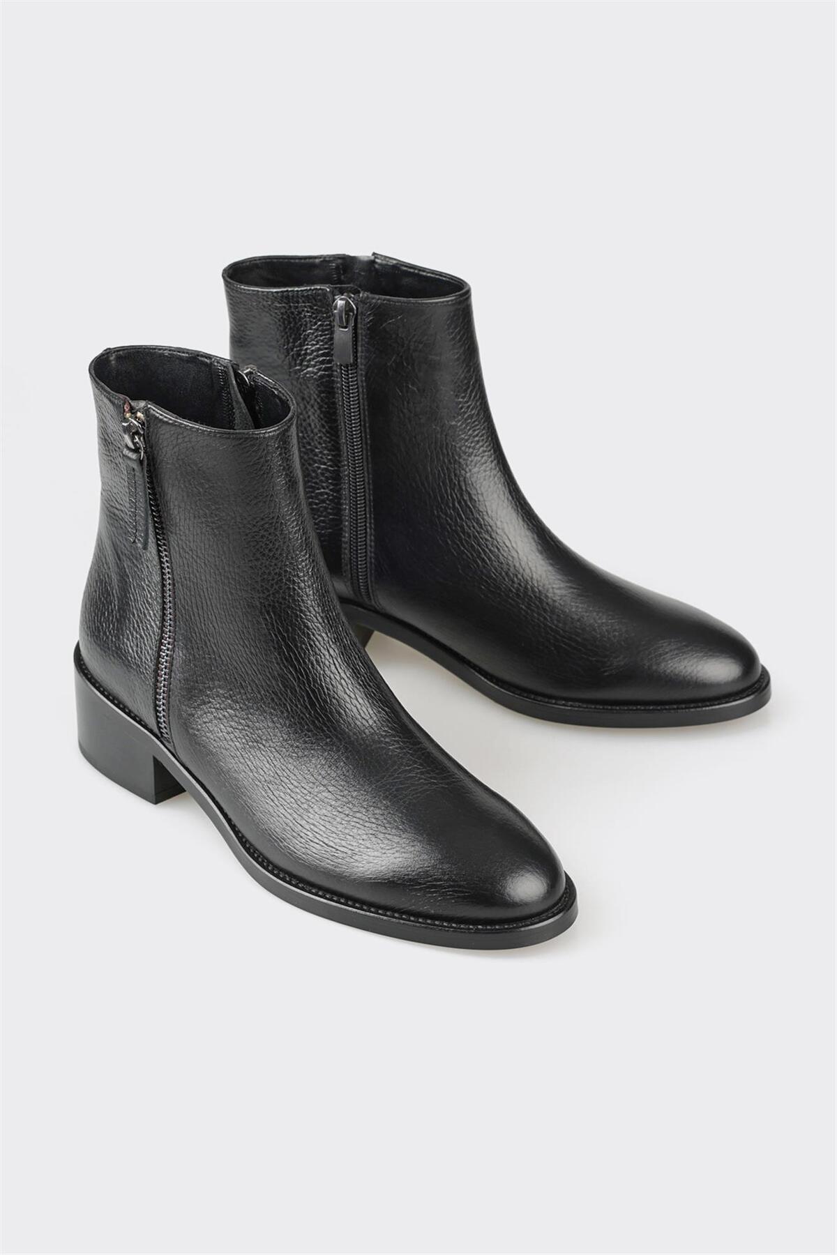 Elle Shoes Siyah Deri Kadın Klasik Bot görsel 2