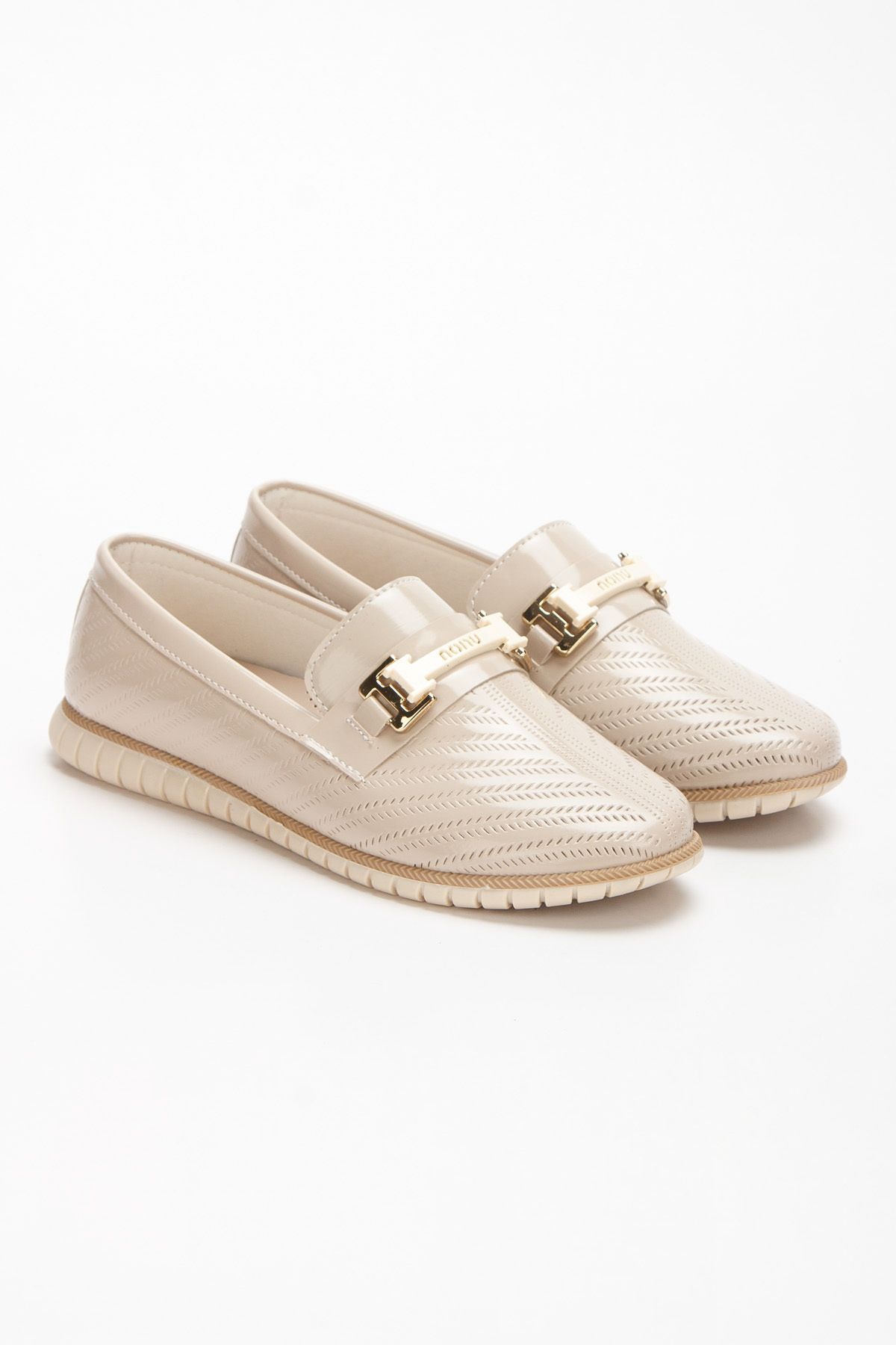 angel shoes Kadın Krem Klasik Ayakkabı, Ortopedik Konfor Tabanlı Şık Anne Ayakkabısı, Krem Klasik Loafer