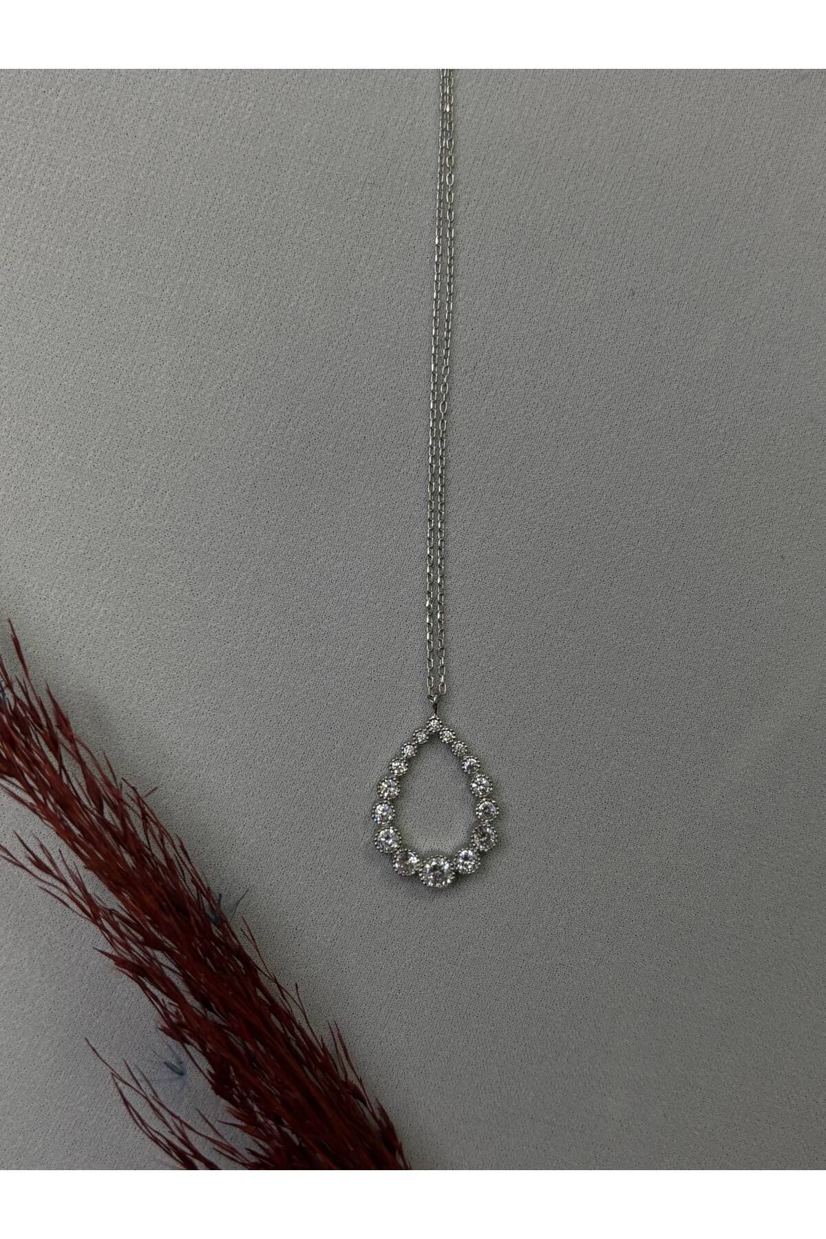 Ward silver 925 ayar damla model zirkon taşlı kadın kolye