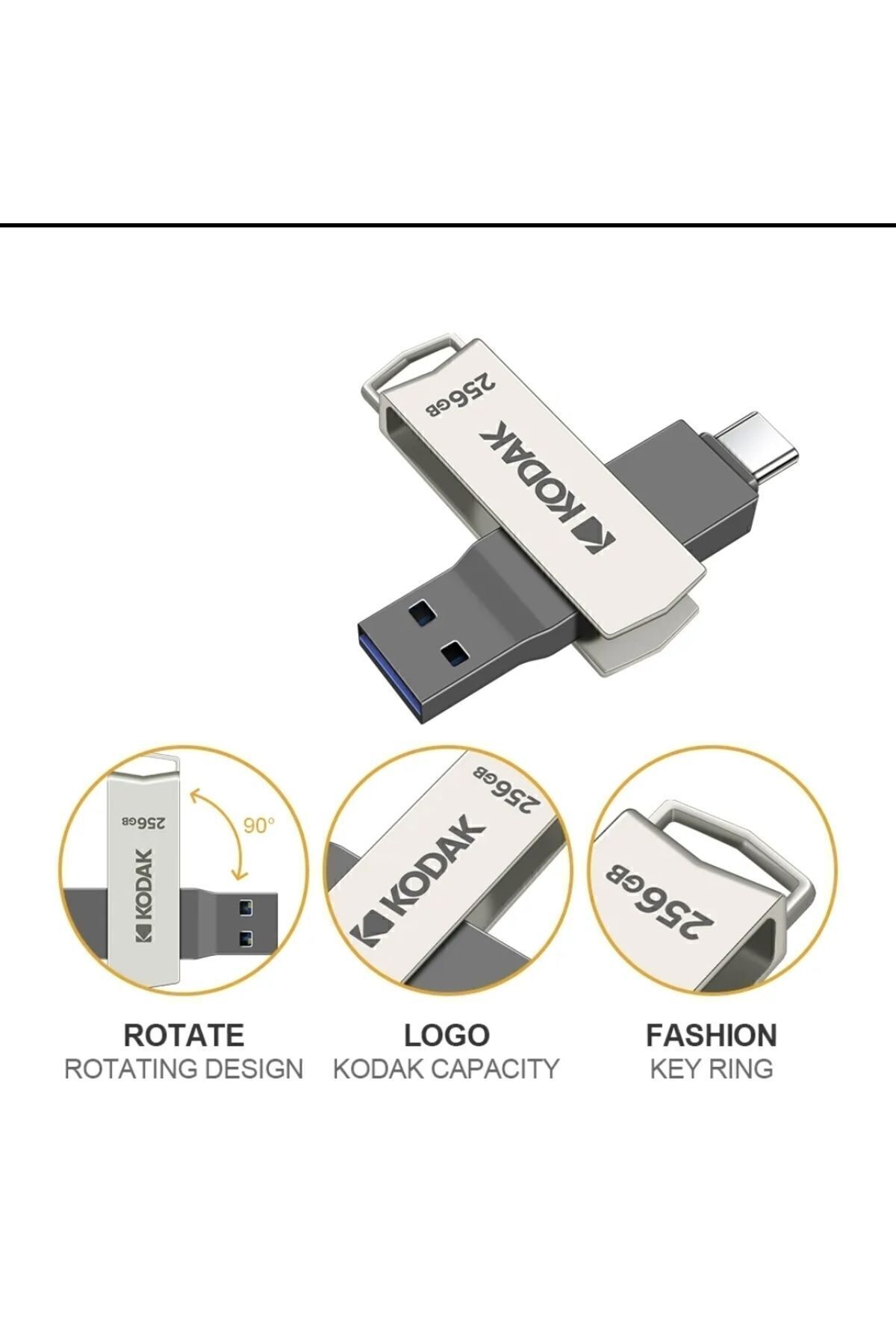 Kodak-256Gb. K273 Type-C and USB 3.2 Super Speed Type-C Input Suitable for All Phones Suitable for iPhone 15-16 Series 5