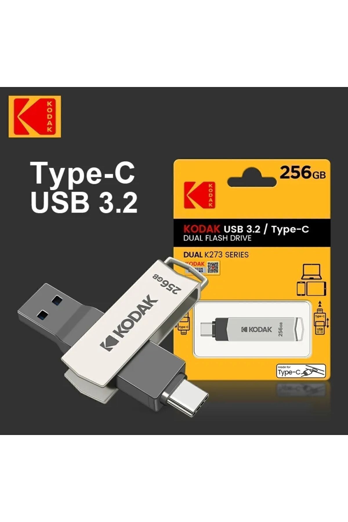 Kodak-256Gb. K273 Type-C and USB 3.2 Super Speed Type-C Input Suitable for All Phones Suitable for iPhone 15-16 Series 2