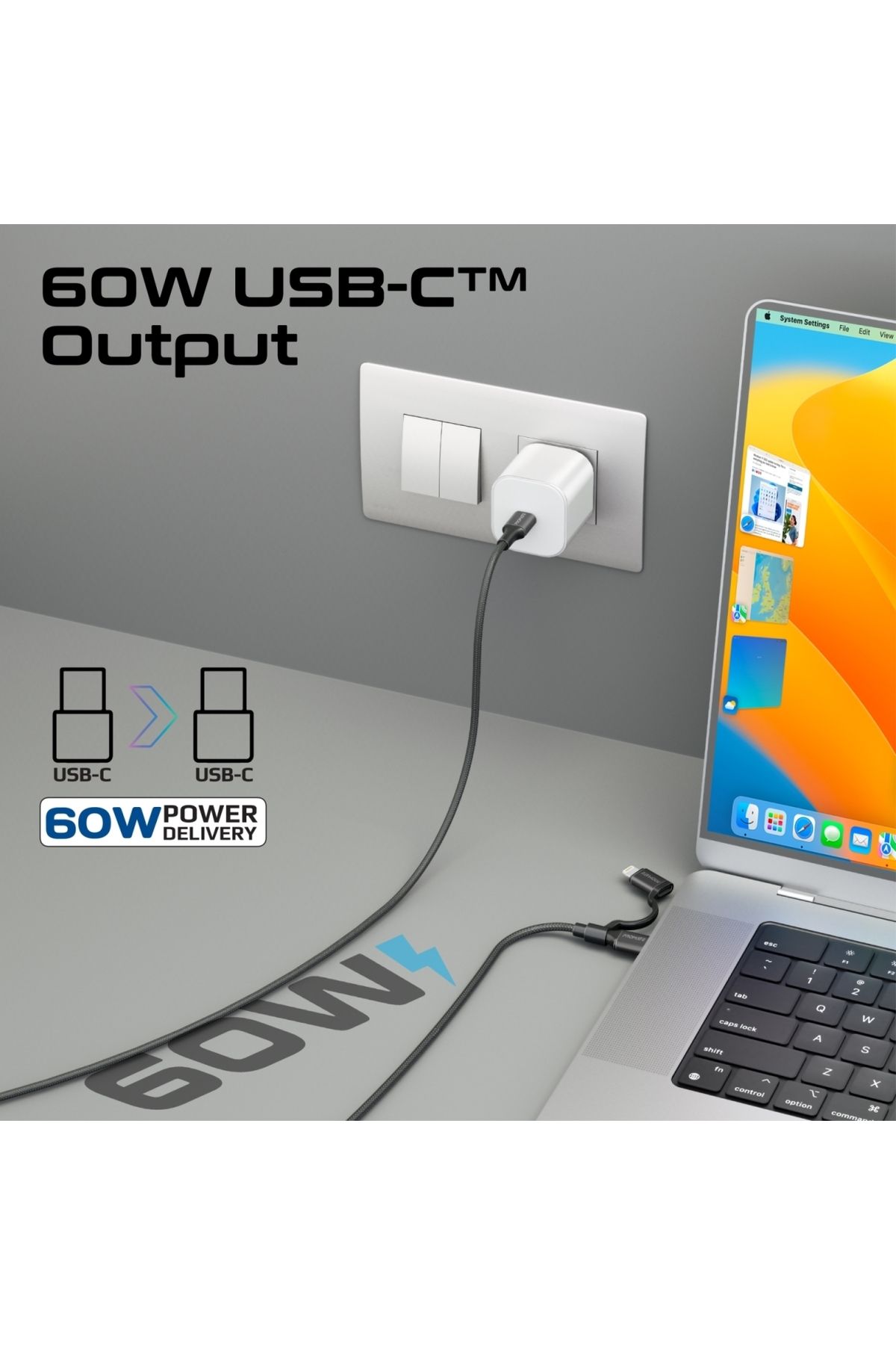 Promate-High-Speed 3-in-1 MFI Certified Lightning and USB-C Cable, 60W USB-C and 27W Lightning Outpu 4
