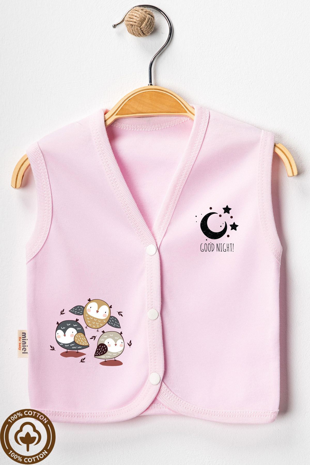 Miniel Unisex Bebek Baykuş Baskılı Organik Pamuklu 3-6-9 Ay 3lü Penye Bebek Yelek Set fotoğrafı 4 (önizleme)