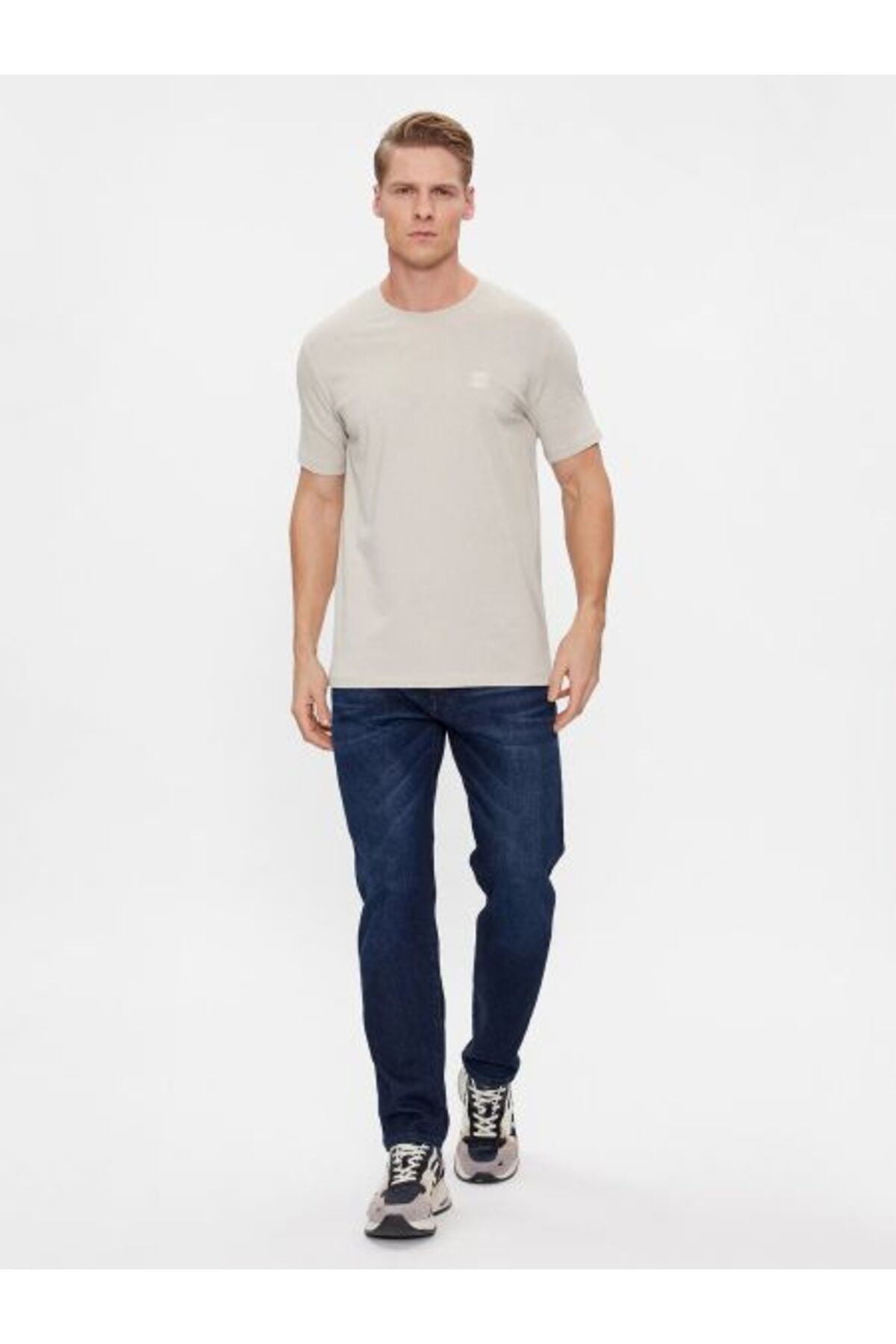 تی شرت آبی مردانه پنبه لفزی پارچه ای T Shirt BOSS