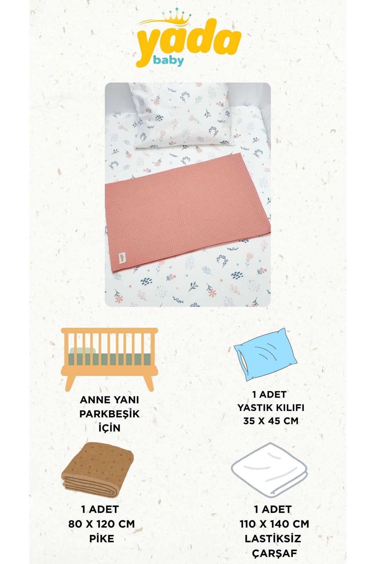 Yada Baby %100 Pamuk Poplin Waffle Bebek Pike Takımı (80 X 120 CM) (OEKO-TEX SERTİFİKALI) fotoğrafı 4 (önizleme)