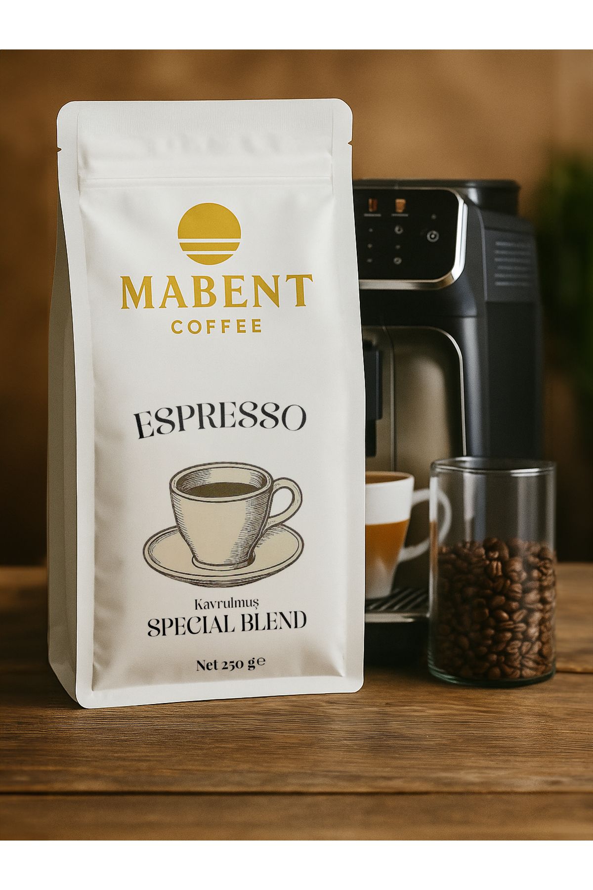 Mabent Coffee Espresso Kahve 250g (Çekirdek) – Zengin Aroma, Düşük Asidite, Dengeli İçim