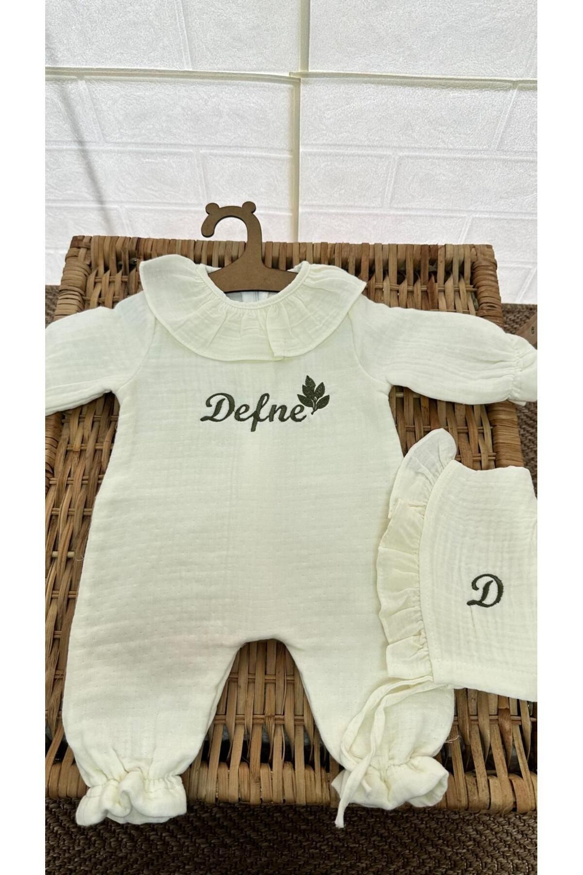 babymotif İsimli Yeni Doğan Hastane Çıkışı Müslin set Tulum Şapka