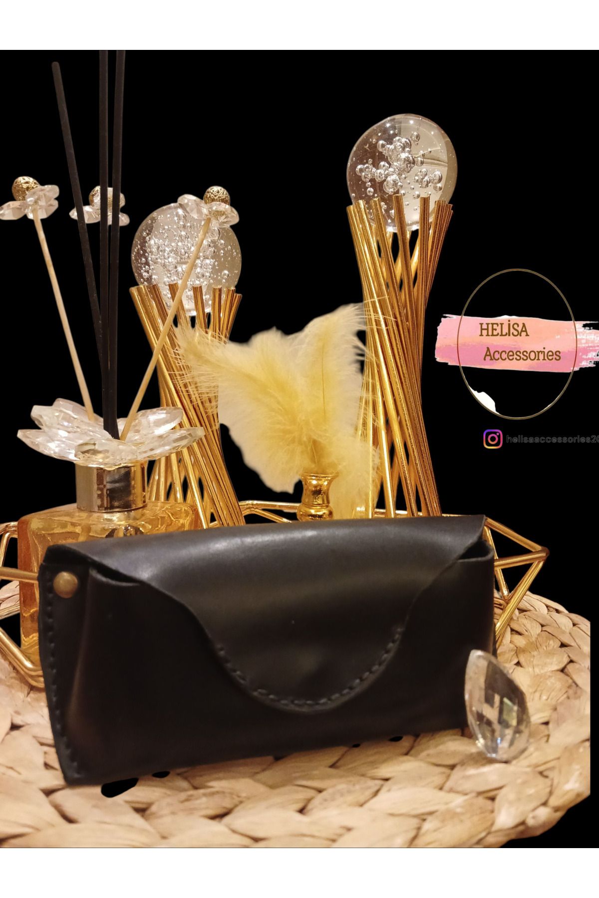 HELİSA ACCESSORİES SİYAH UNİSEX EL YAPIMI 1. KALİTE HAKİKİ DERİ GÖZLÜK KILIFI