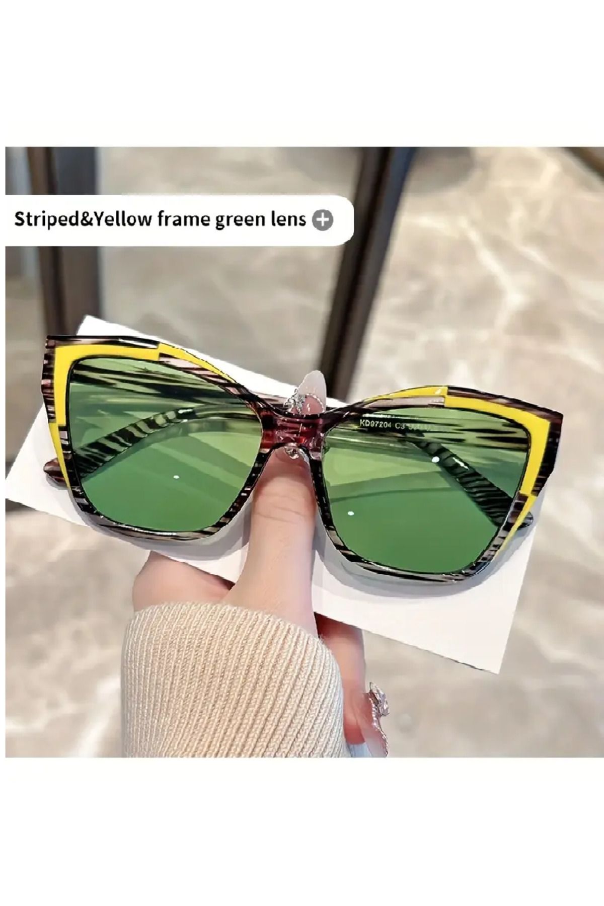 ZOZO TOMI Bayanlar Için Güneş Gözlüğü Kedi Gözü Blok Çerçeveli Gradient Sarı Leopar Desenli Renkli Gözlük