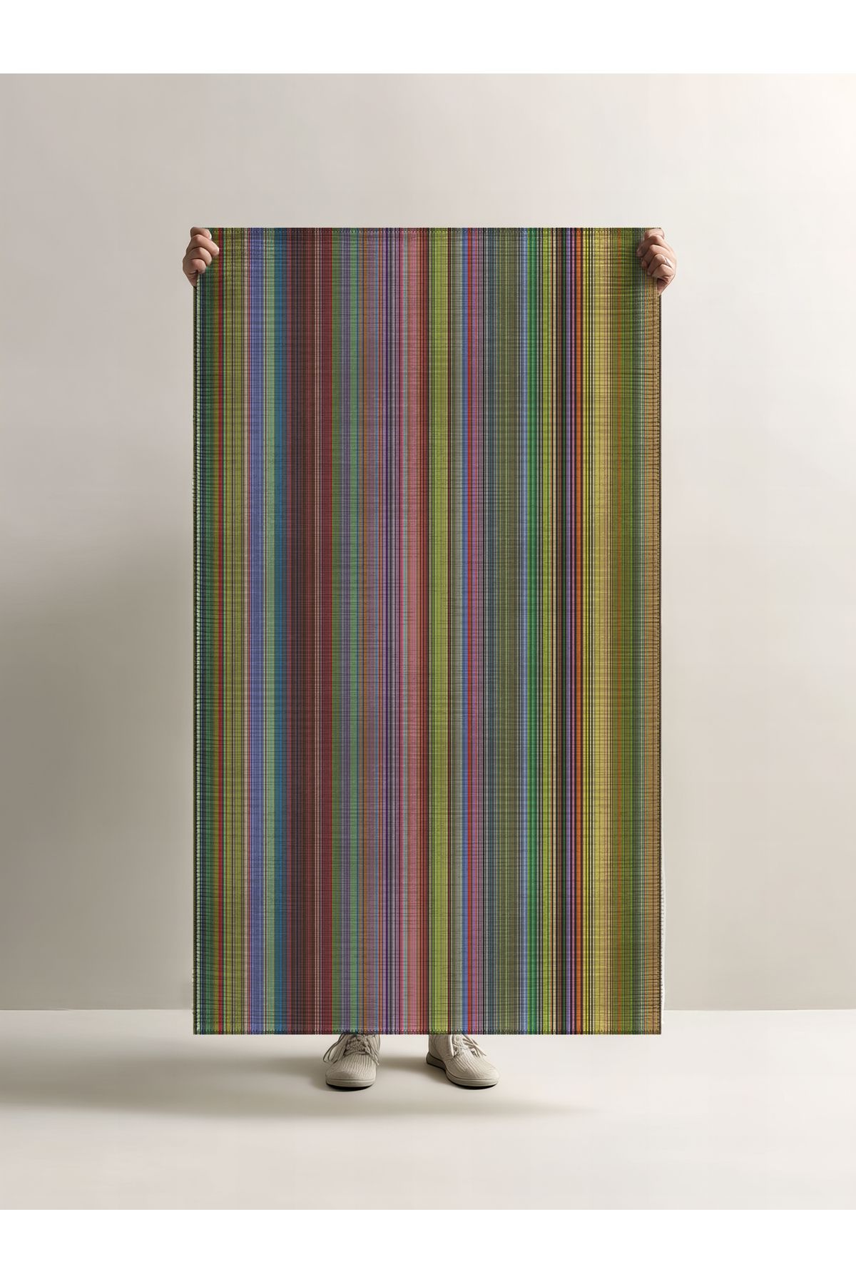 ArtEra Halı Pantone 60 Renkli Çizgili Tasarım Halı Modern Geometrik Oturma Odası İnce Yazlık Ev Oda Salon Halısı
