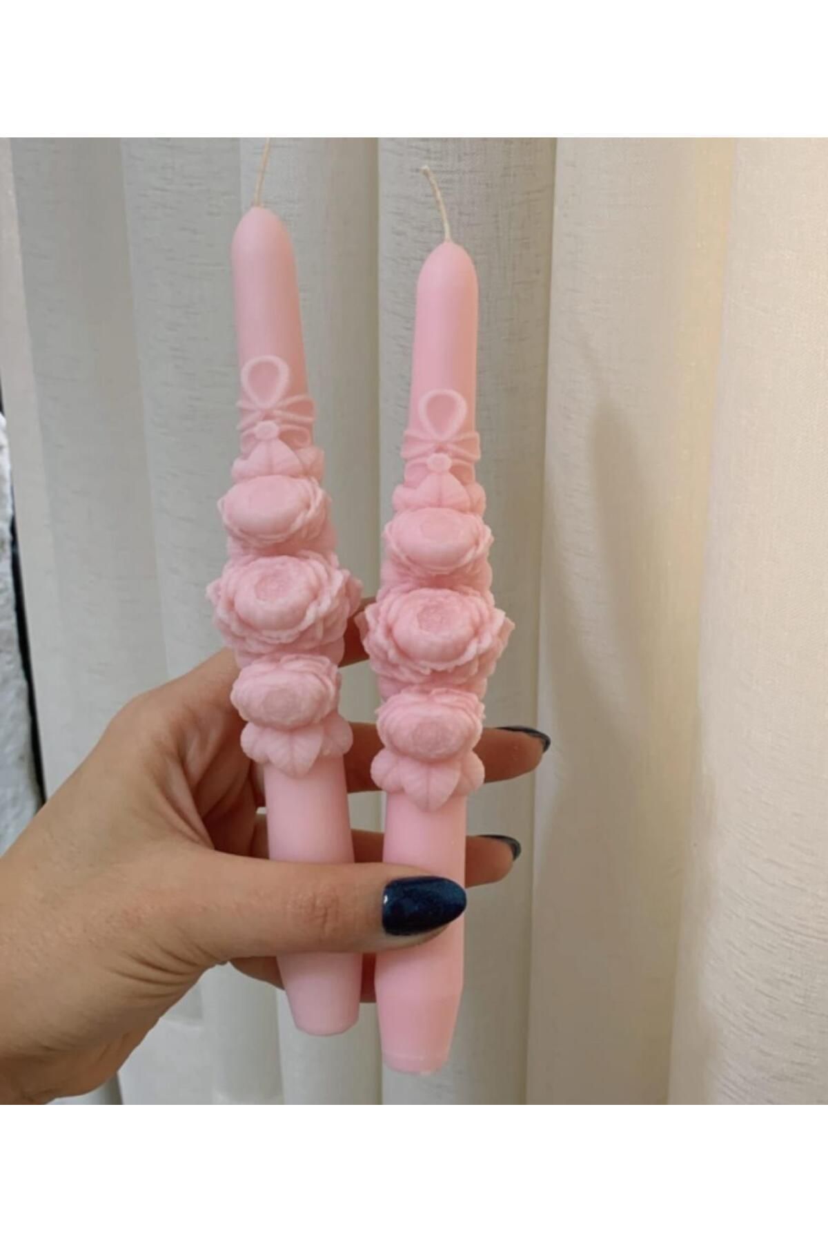 SCA CANDLE Dekoratif Mum Şamdanlık Mum pembe renk 2 Kili