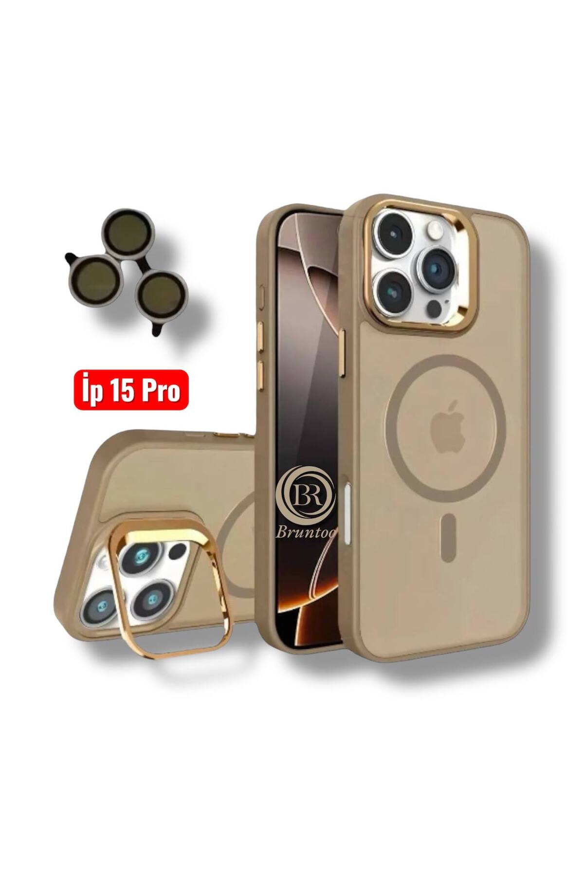 Apple Iphone 15 Pro Compatible Matte Series Stand Cover Magsafe Case +Lens Protection .