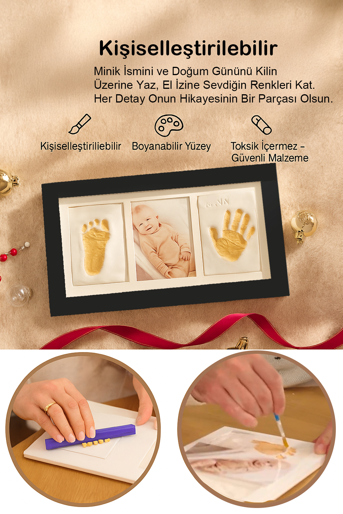 Moky Design Bebek El Ayak İzi Seti – Kişiselleştirilebilir Kil Anı Çerçevesi | Yenidoğan Bebek Hediye ve Hatıra fotoğrafı 5 (önizleme)