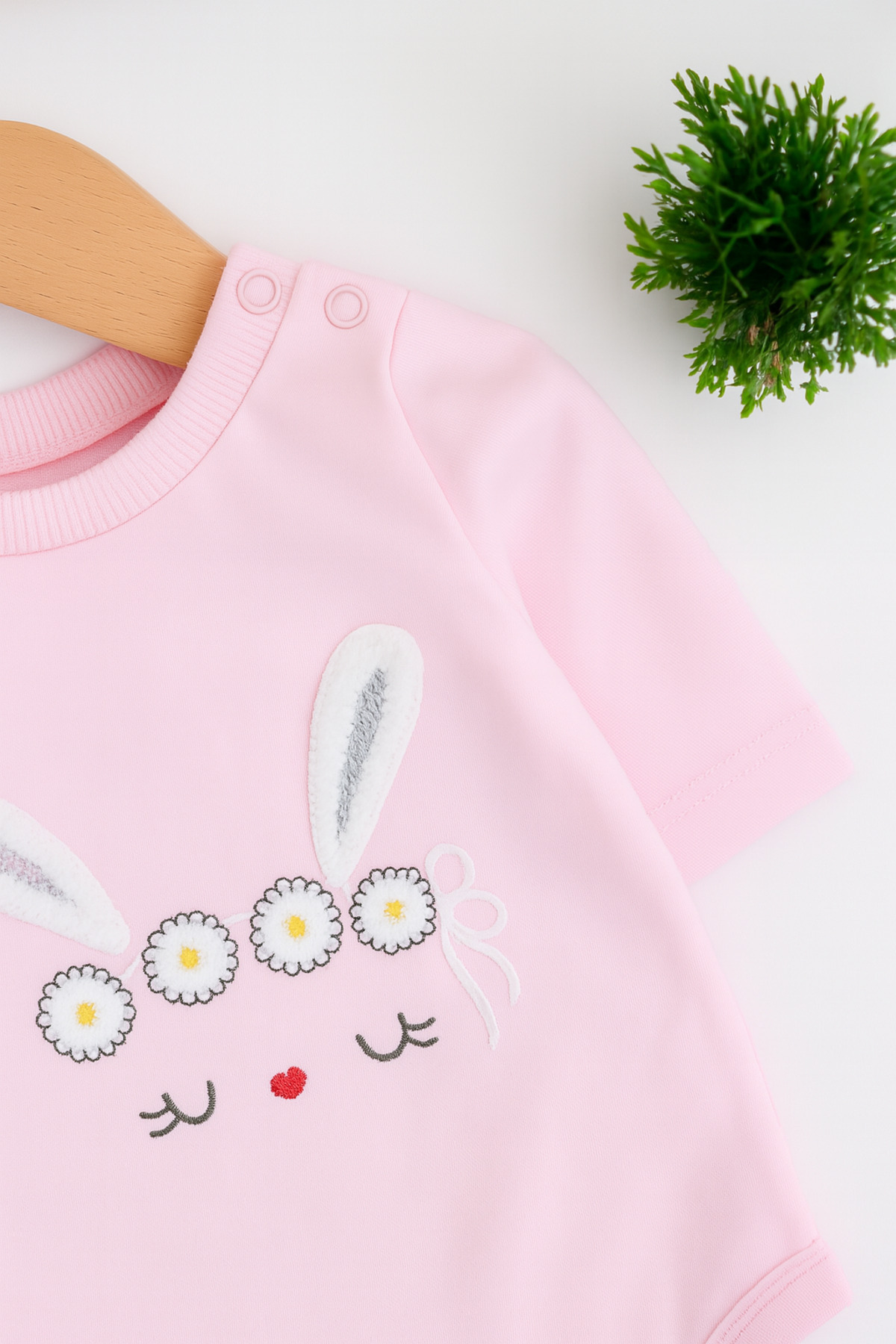 VEGAMOD Kız Bebek Kapüşonlu Tavşan Kulaklı Çizgili Tavşan Baskılı 3 Parça Zıbınlı Şirin Kız Takım Pembe fotoğrafı 5 (önizleme)