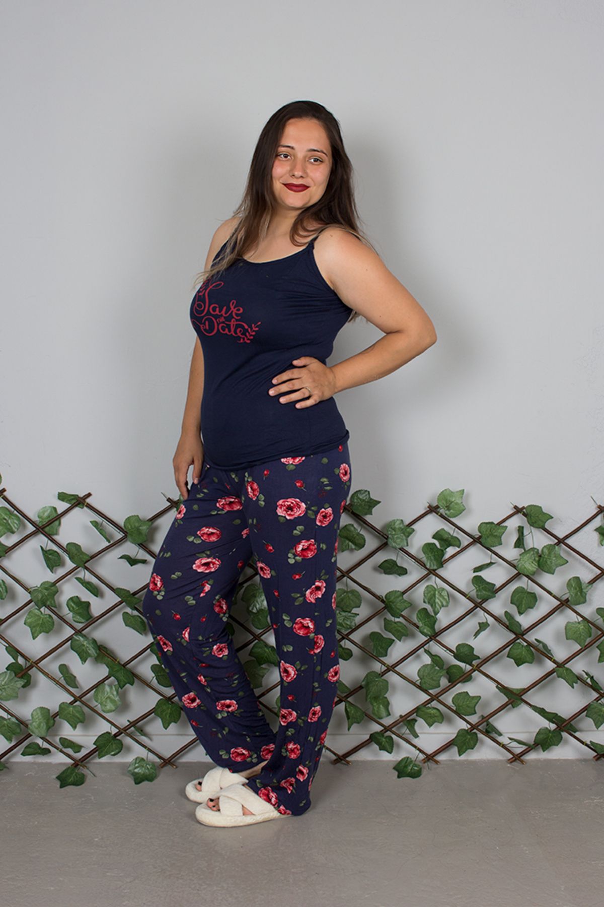 Truva XXL-Plus Size Adjustable Strap Floral Pattern Lycra Soft Pajama Set 3