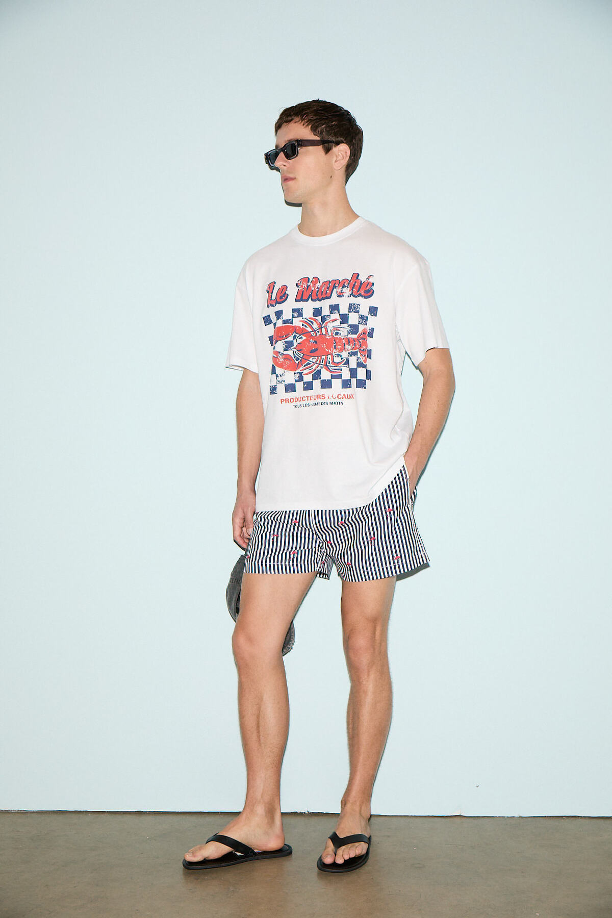 GRIMELANGE-Snack Men's Oversize Fit 100% Cotton Printed Round Neck White T-Shirt 4
