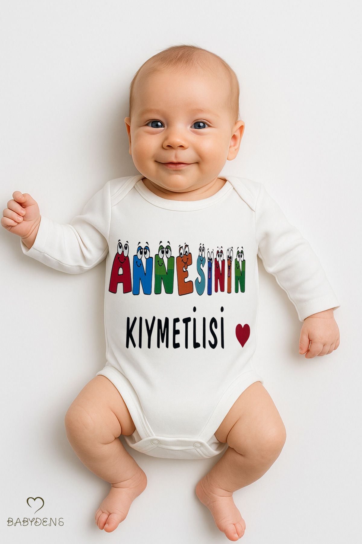 BABYDEN'S Annesinin Kıymetlisi Yazılı Uzun Kollu Çıtçıtlı Bebek Body Zıbın – %100 Pamuk, Unisex, 0-24 Ay