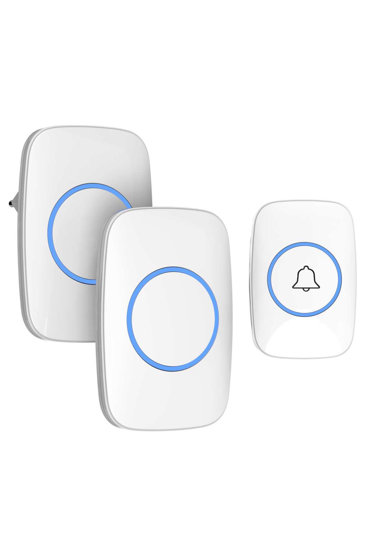 2 Receiver Wireless Doorbell White Logoless Design Remote Controlled Led Illuminated Doorbell