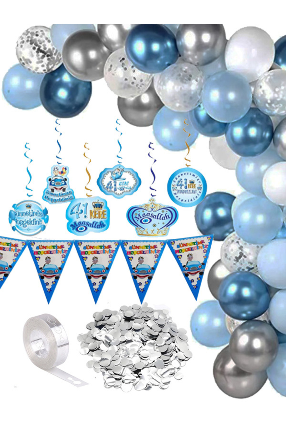 Parti dolabı Sünnet Krom Pullu Balon Zincir Seti Çoklu Sünnet Paketi Sünnet Mevlidi Oda Mekan Süsleme