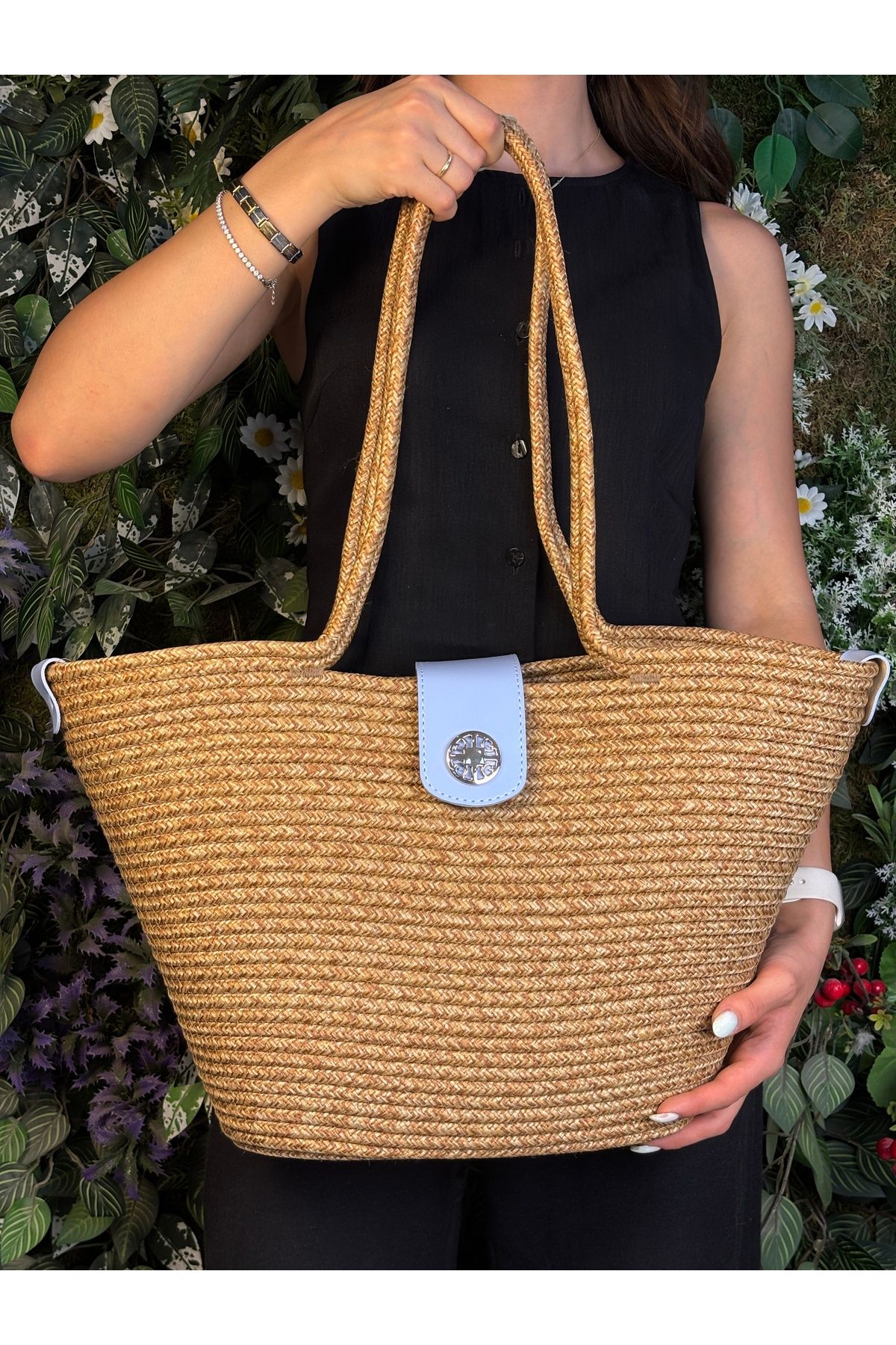 MaVaux Sardinia Kapaklı Handmade Hasır Tote Plaj ve Günlük Çanta Yazın Modası