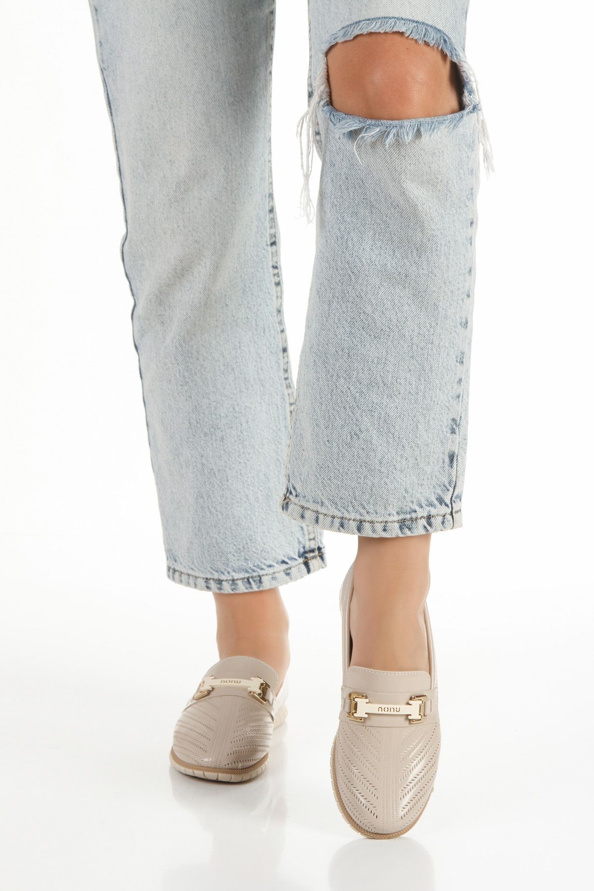 angel shoes Kadın Krem Klasik Ayakkabı, Ortopedik Konfor Tabanlı Şık Anne Ayakkabısı, Krem Klasik Loafer