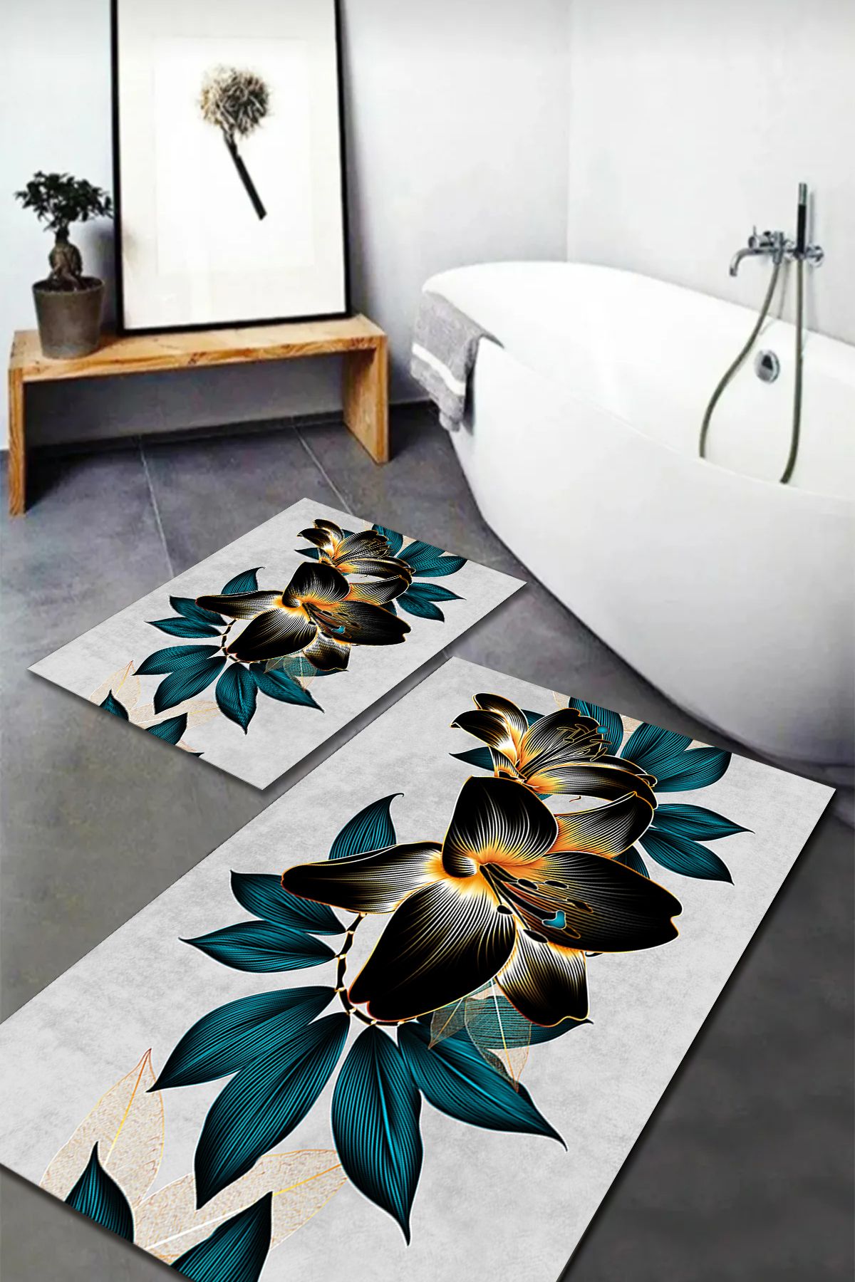 FOREVER ALDORA Banyo Paspas Takımı 2'li Set Kaymaz Tabanlı Yıkanabilir TD-416