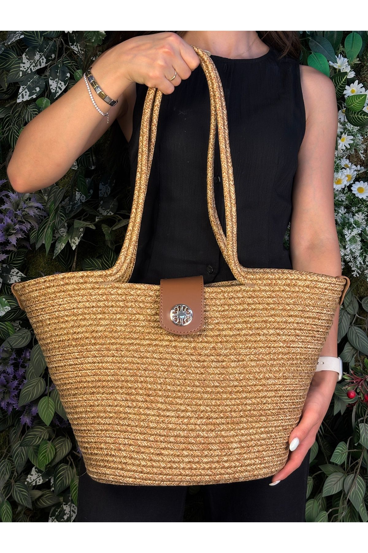 MaVaux Sardinia Kapaklı Handmade Hasır Tote Plaj ve Günlük Çanta Yazın Modası
