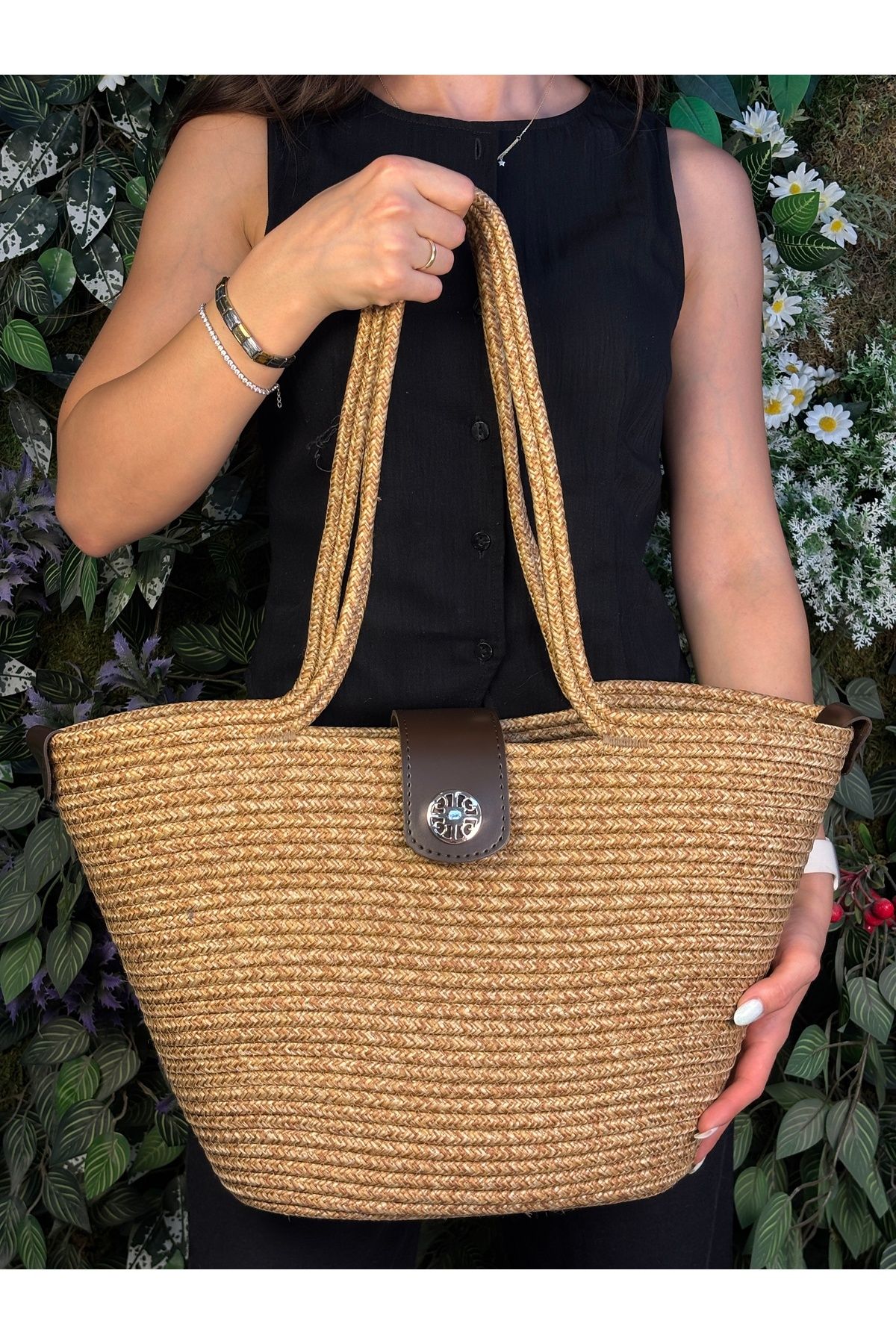 MaVaux Sardinia Kapaklı Handmade Hasır Tote Plaj ve Günlük Çanta Yazın Modası