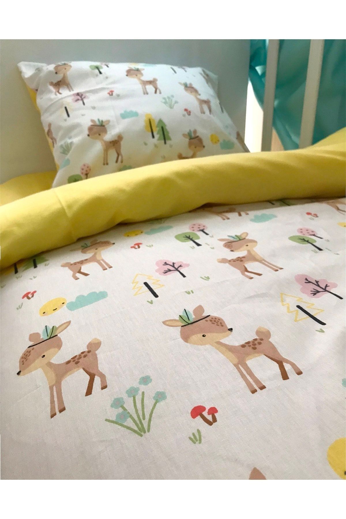 Bebek Özel Pamuklu Bebek/çocuk 70x120 Park Beşik Yastık Çarşaf Yorgan Karaca Sarı (Yorganlı) fotoğrafı 4 (önizleme)