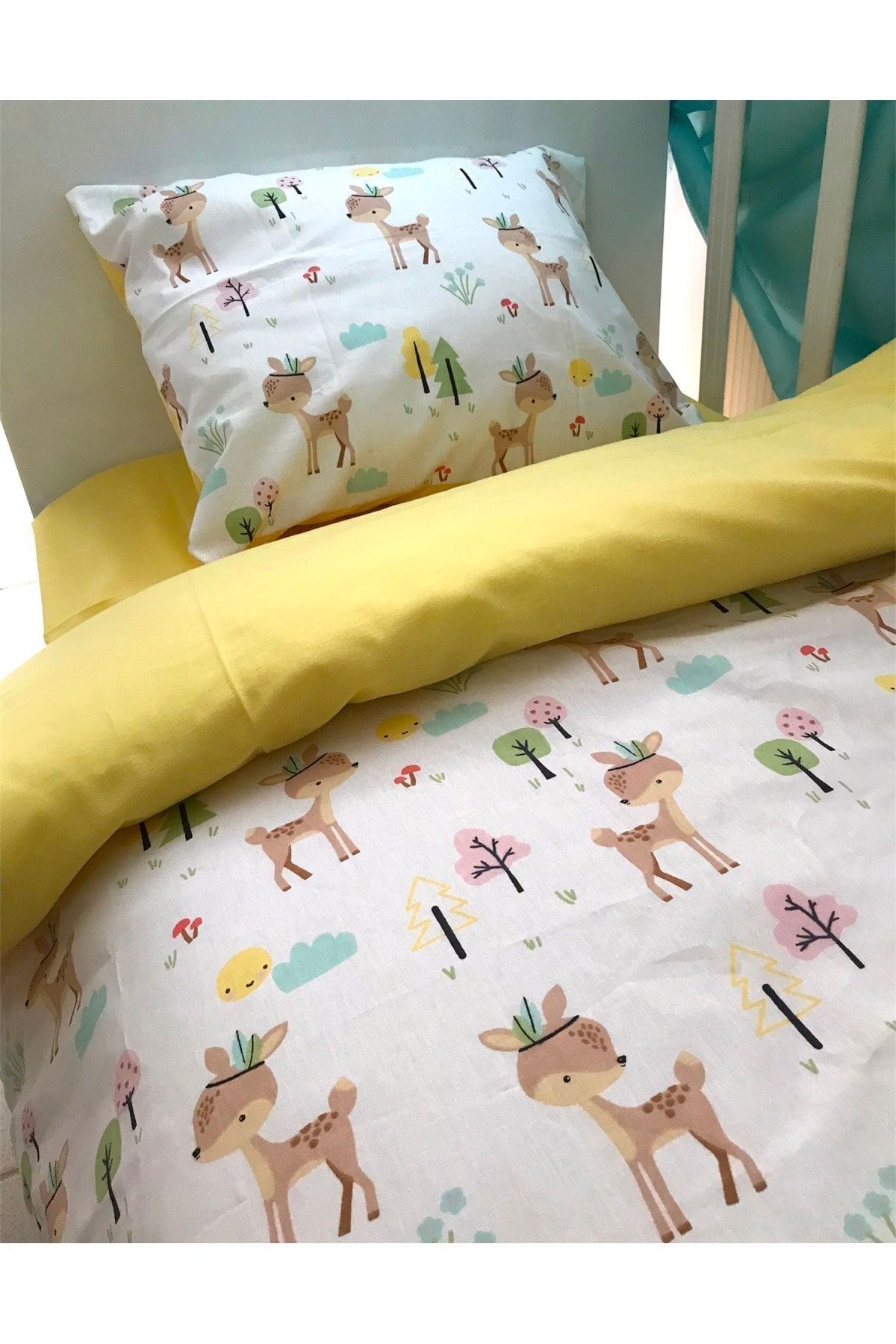 Bebek Özel Pamuklu Bebek/çocuk 70x110 Park Beşik Yastık Çarşaf Yorgan Karaca Sarı (Yorganlı) fotoğrafı 3 (önizleme)