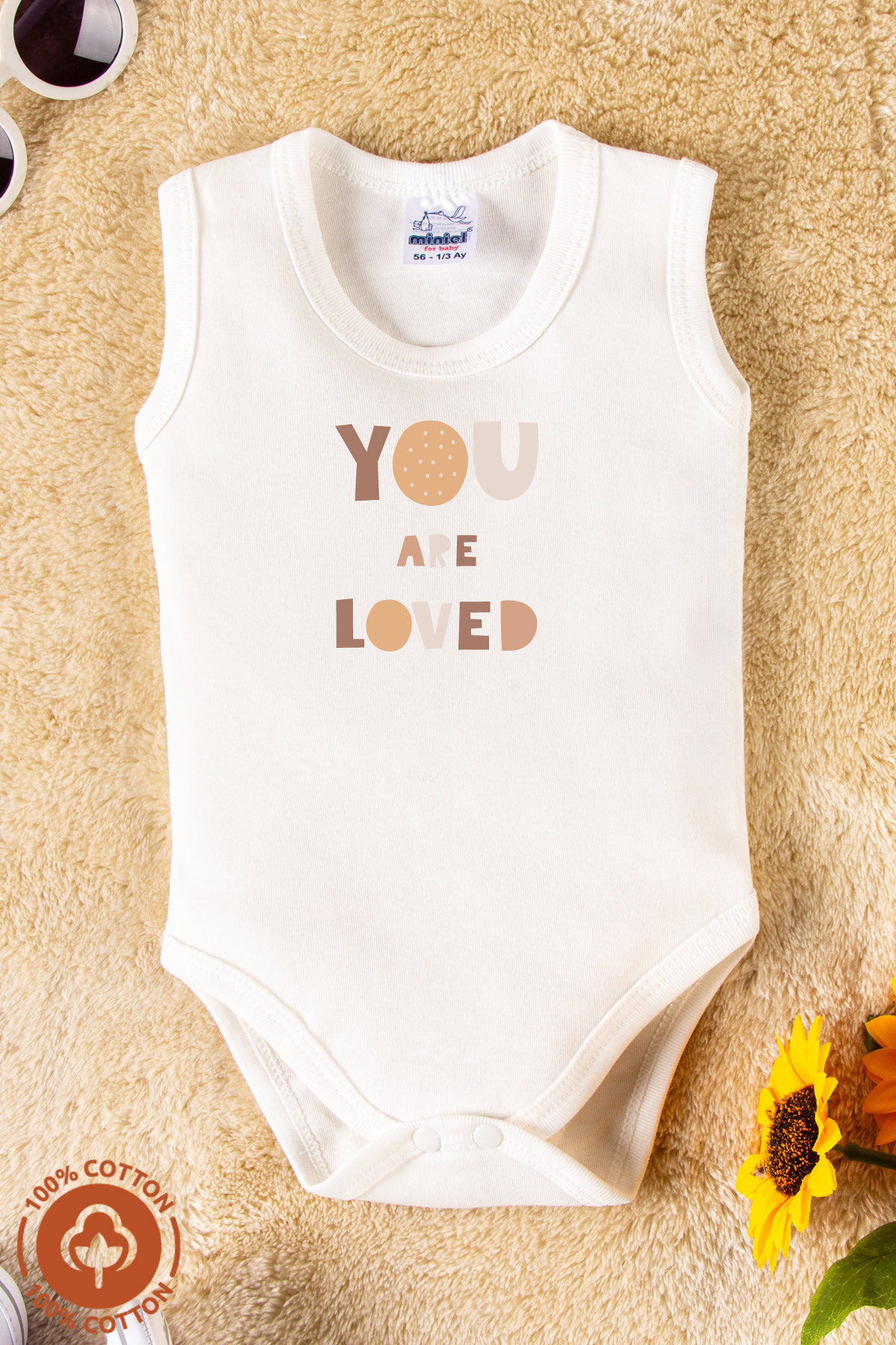 miniel organic Unisex %100 Organik Pamuklu Love Baskılı 3-6-9-12 Ay 3Lü Kolsuz Atlet Bebek Body Zıbın fotoğrafı 3 (önizleme)