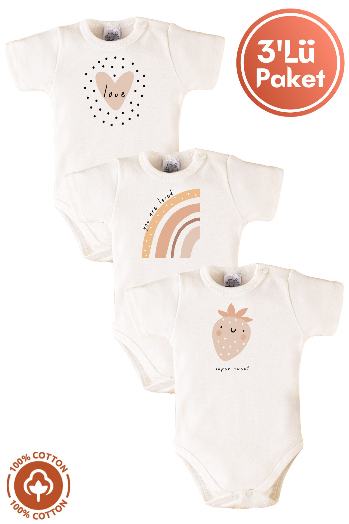 Baby Girl 100% Organic Cotton Super Sweet Printed 3-6-9-12 Months 3pcs Short Sleeve Baby Bodysuit