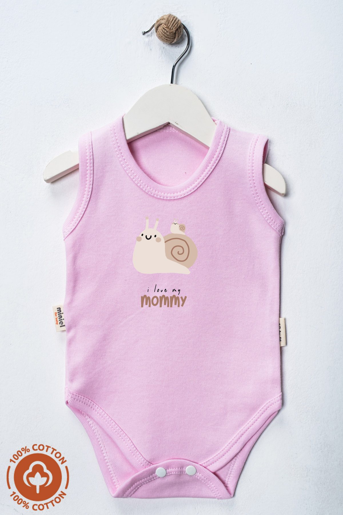 miniel organic Unisex %100 Organik Pamuklu Love Baskılı 3-6-9-12 Ay 3Lü Kolsuz Atlet Bebek Body Zıbın fotoğrafı 2 (önizleme)