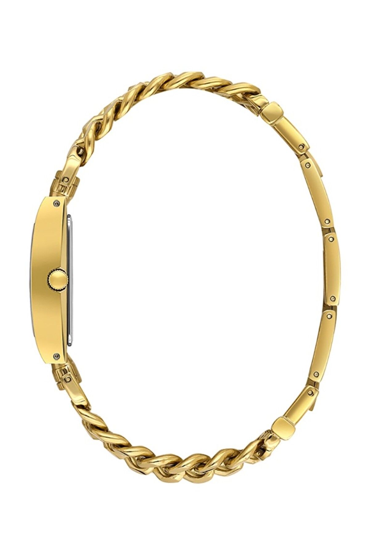 Essence-Rectangular Dial - Pearlescent 5 Atm Water Resistant Gold Color Steel Band and Case 3